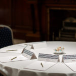 Mercure-branded pens and paper arranged for a meeting in the Cromwell meeting room